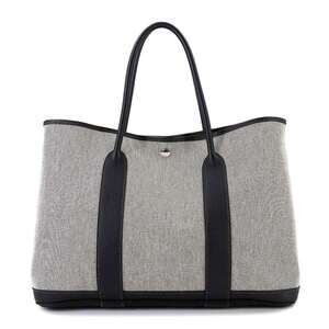Hermes Garden 36 PM Tote Handbag, Toile H Negonda, Black/Gray, □Q stamp, Party